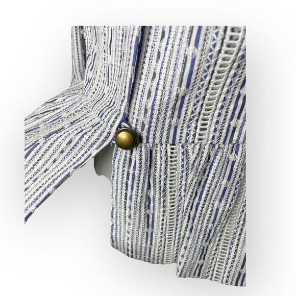 Waverly Grey Peplum Jacket Single Button Eyelet Tie Sleeves Cotton Size M - $218 - Picture 6 of 11